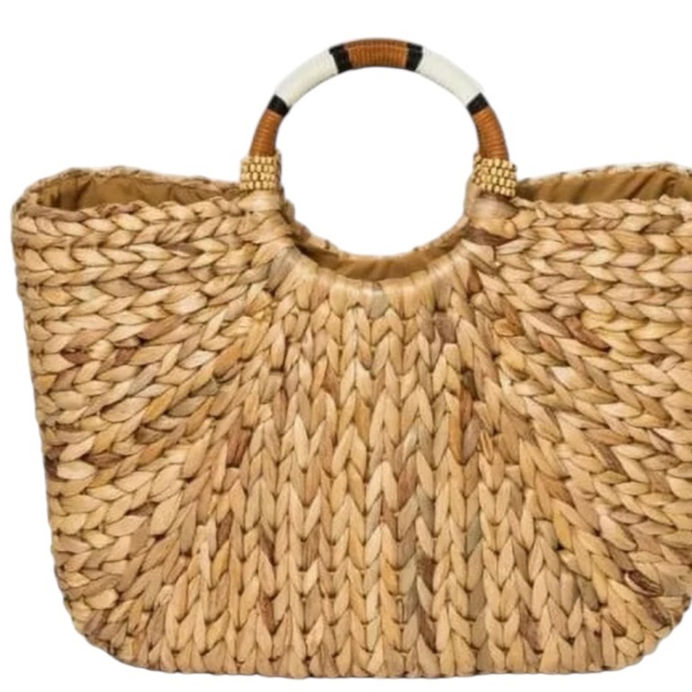 A New Day Circle Handle Natural Woven Straw Tote Bag